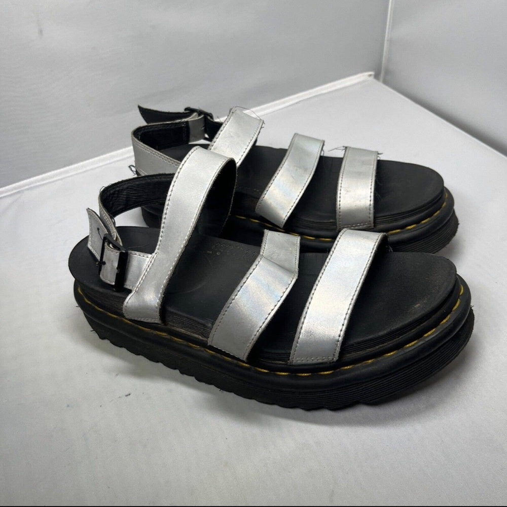 Dr Martens Womens 9 Iridescent Silver Strappy Sandals Soft Wair